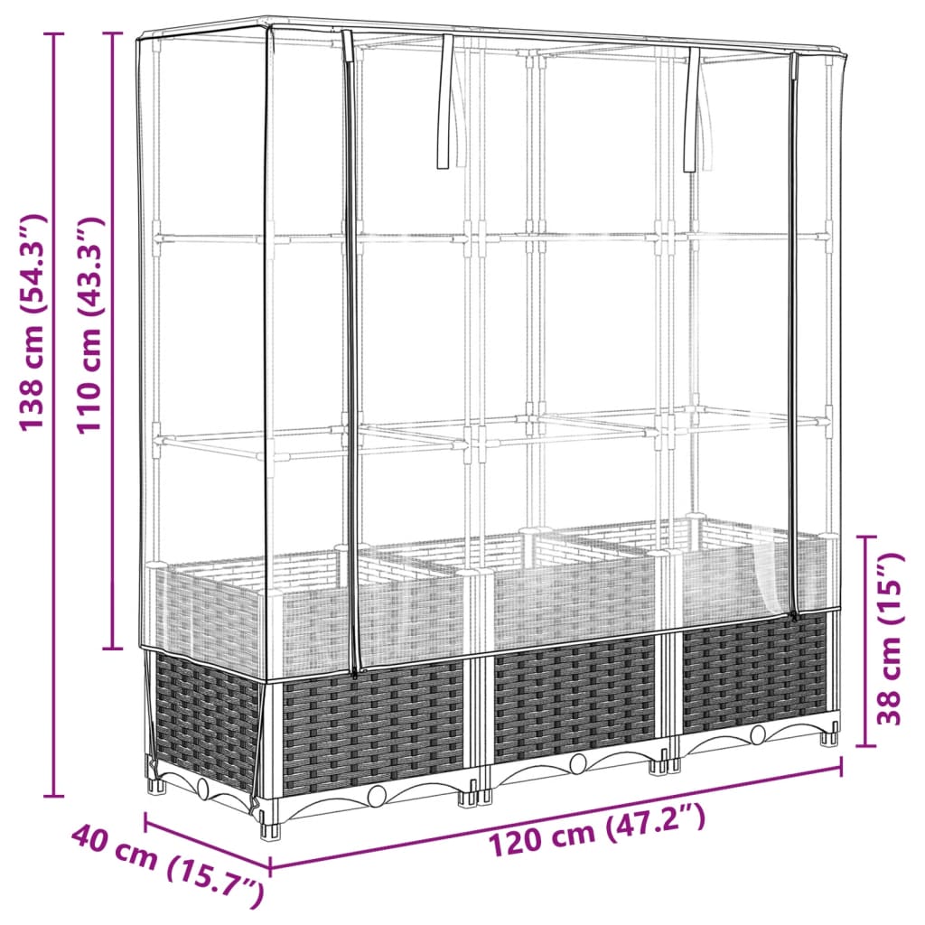 vidaXL Arriate con cubierta invernadero aspecto ratán 120x40x138 cm