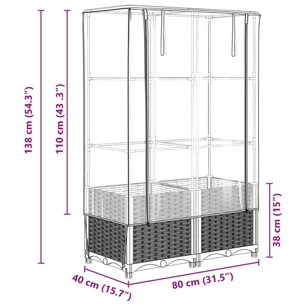 vidaXL Arriate con cubierta invernadero aspecto ratán 80x40x138 cm