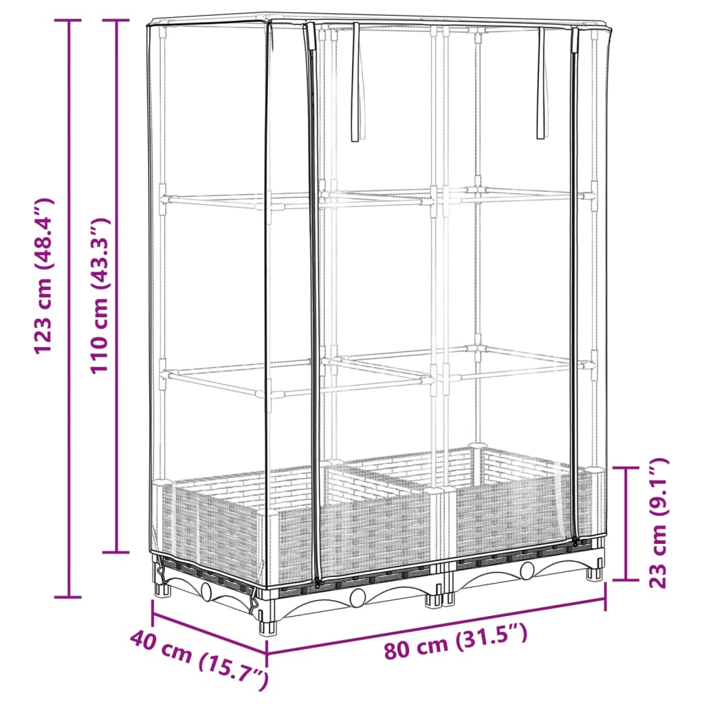 vidaXL Arriate con cubierta invernadero aspecto ratán 80x40x123 cm