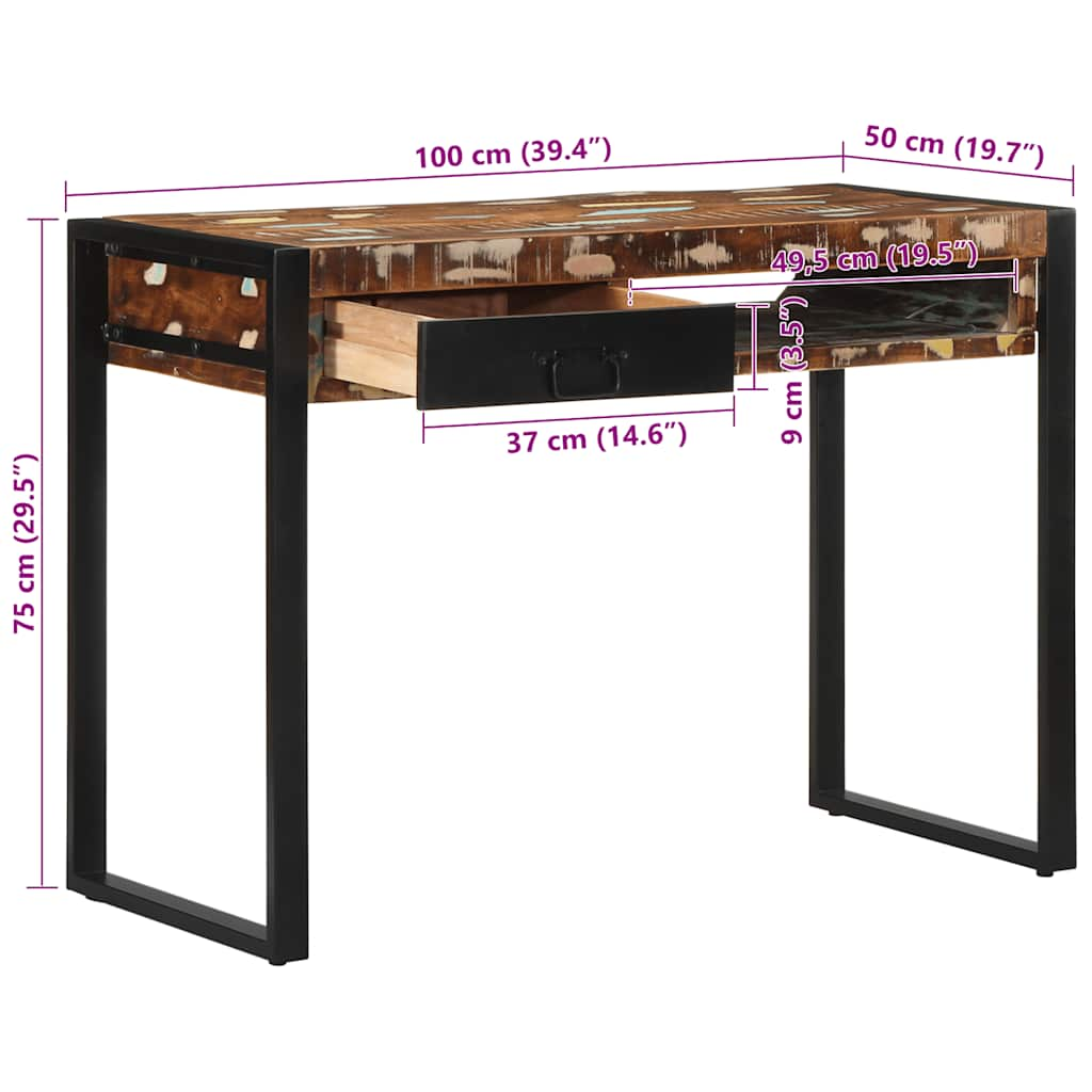 vidaXL Escritorio madera maciza reciclada multicolor 100x50x75 cm