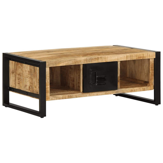 vidaXL Mesa de centro de madera maciza de mango rugosa 90x50x36 cm