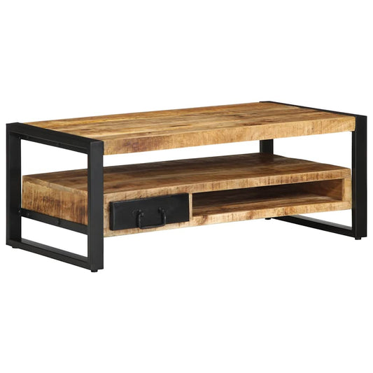 vidaXL Mesa de centro de madera maciza de mango rugosa 90x50x36 cm