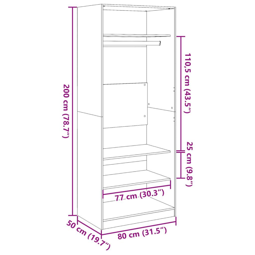 vidaXL Armario de madera de ingeniería negro 80x50x200 cm