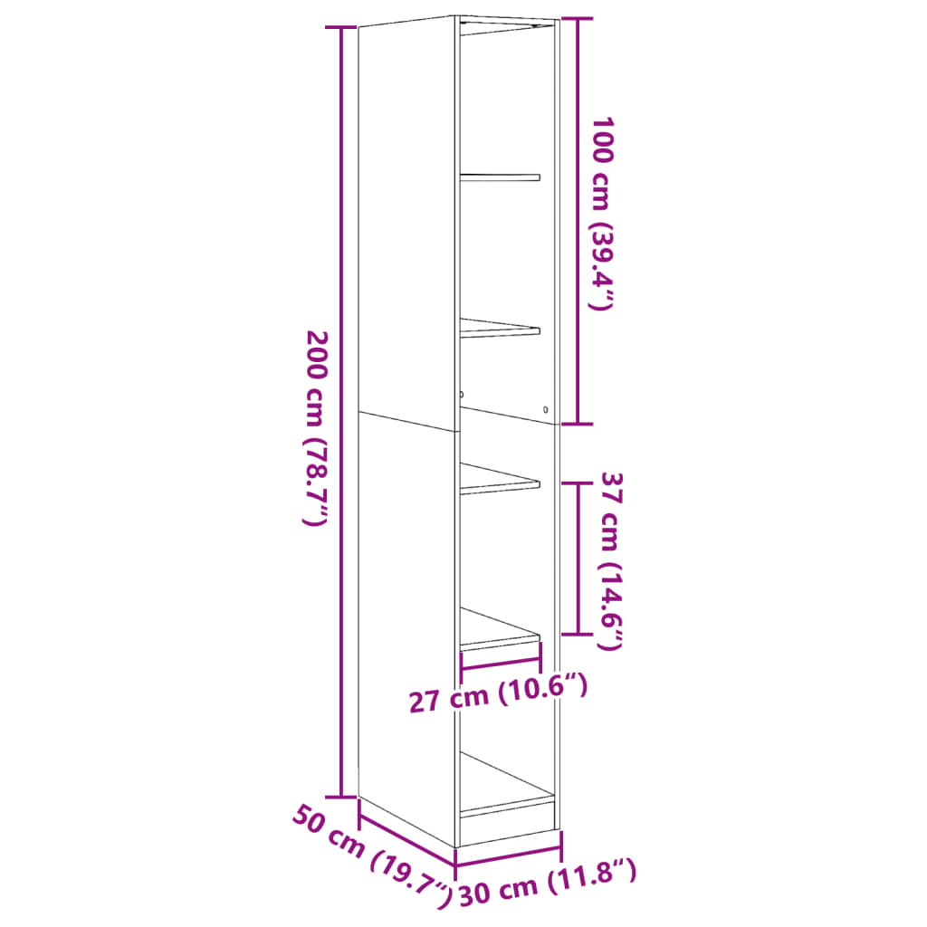 vidaXL Armario de madera de ingeniería gris Sonoma 30x50x200 cm