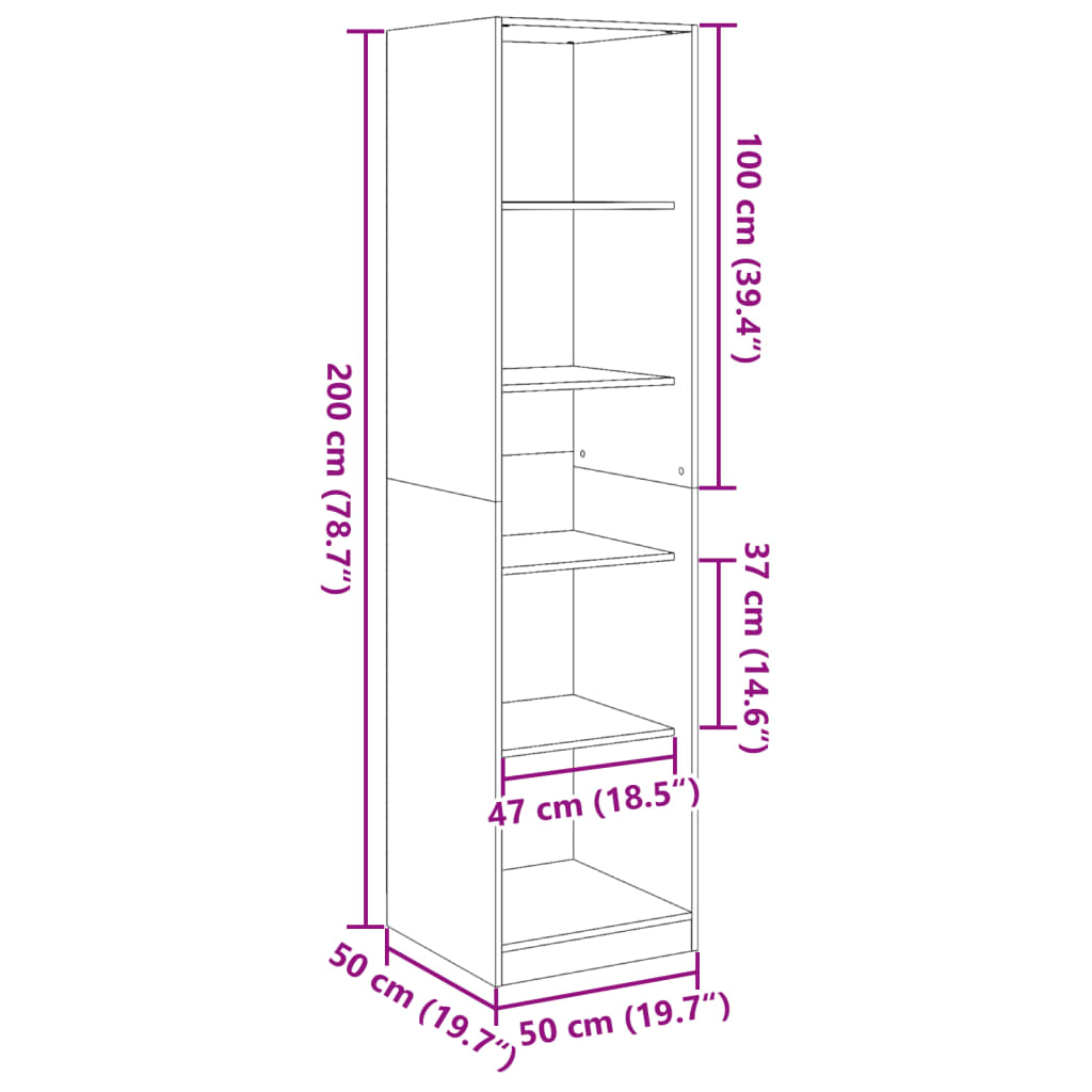 vidaXL Armario de madera contrachapada color roble 50x50x200 cm