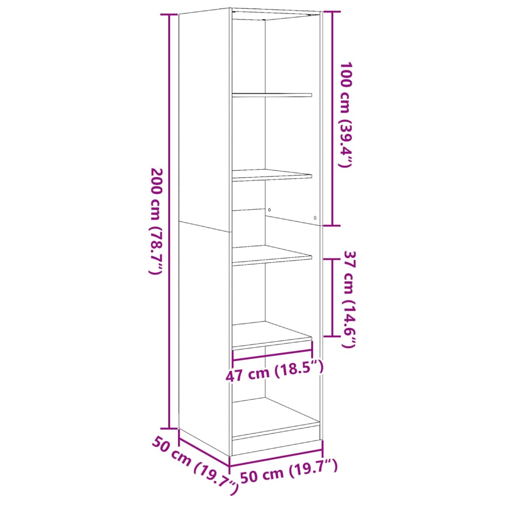 vidaXL Armario de madera de ingeniería gris Sonoma 50x50x200 cm