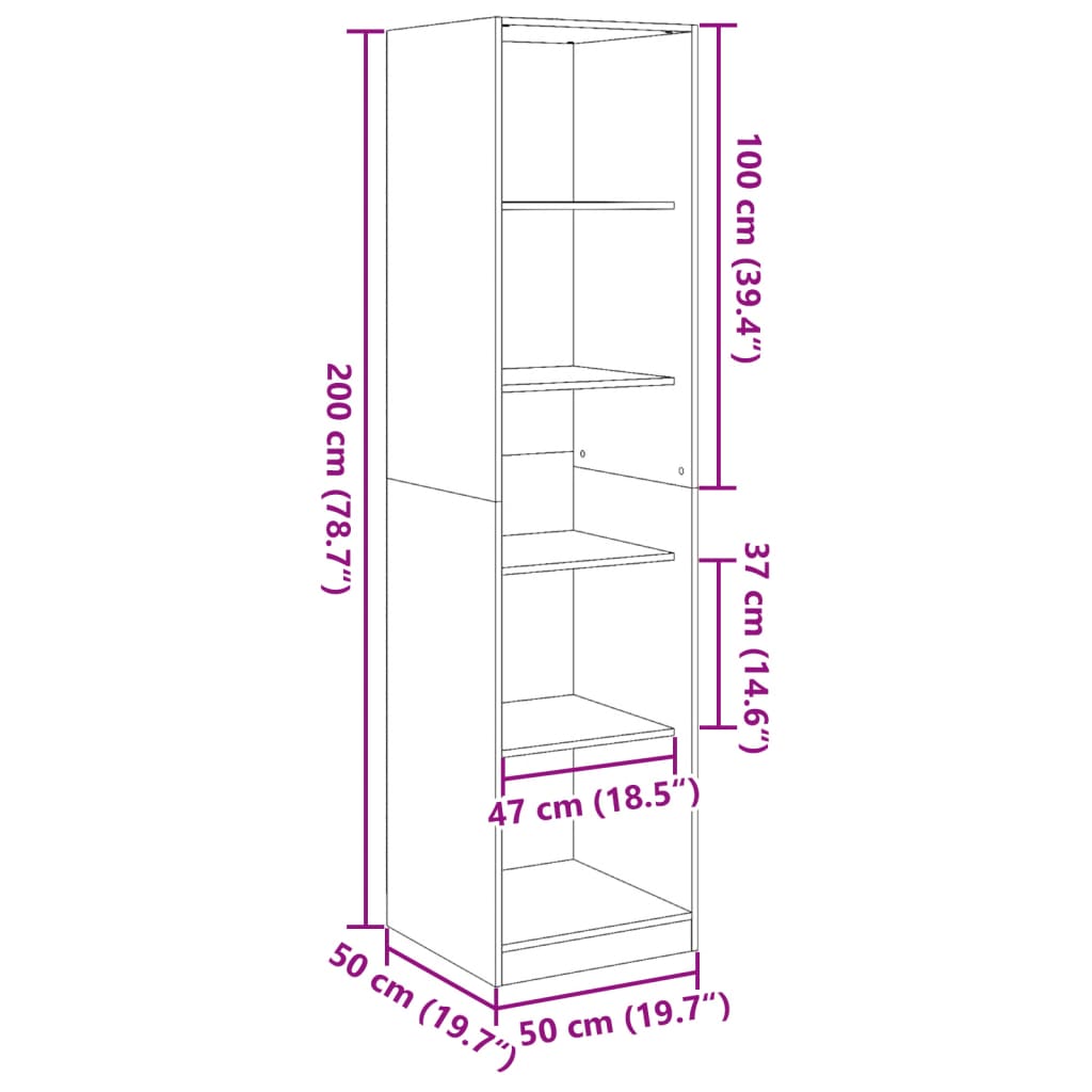 vidaXL Armario de madera de ingeniería roble envejecido 50x50x200 cm