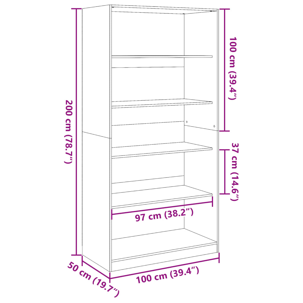 vidaXL Armario de madera contrachapada negro 100x50x200 cm