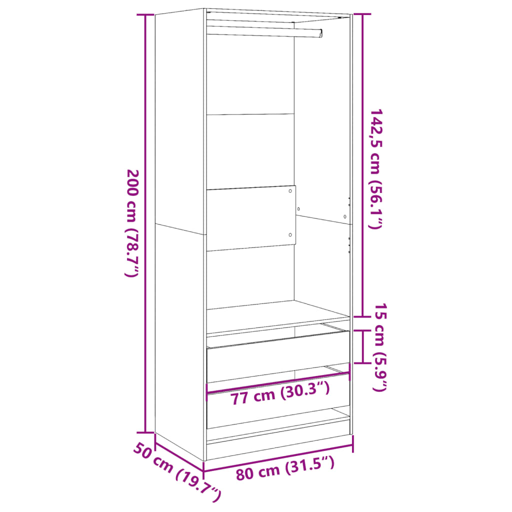 vidaXL Armario de madera de ingeniería blanco 80x50x200 cm