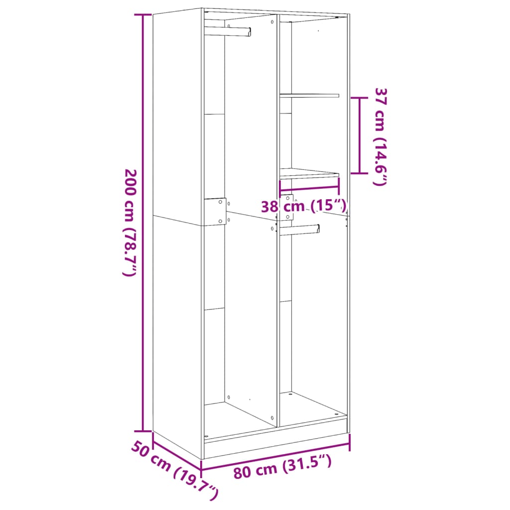 vidaXL Armario de madera de ingeniería negro 80x50x200 cm