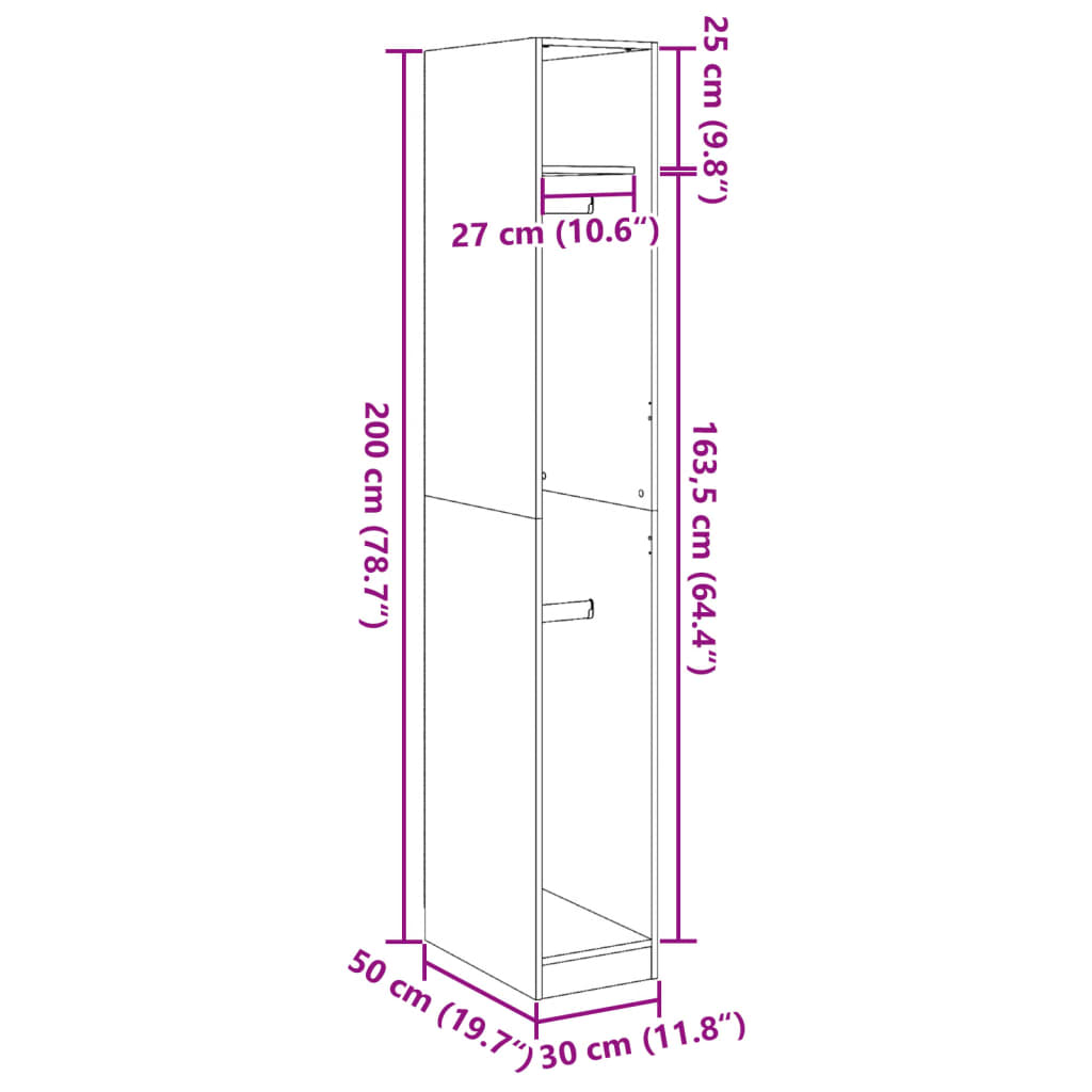 vidaXL Armario de madera de ingeniería negro 30x50x200 cm