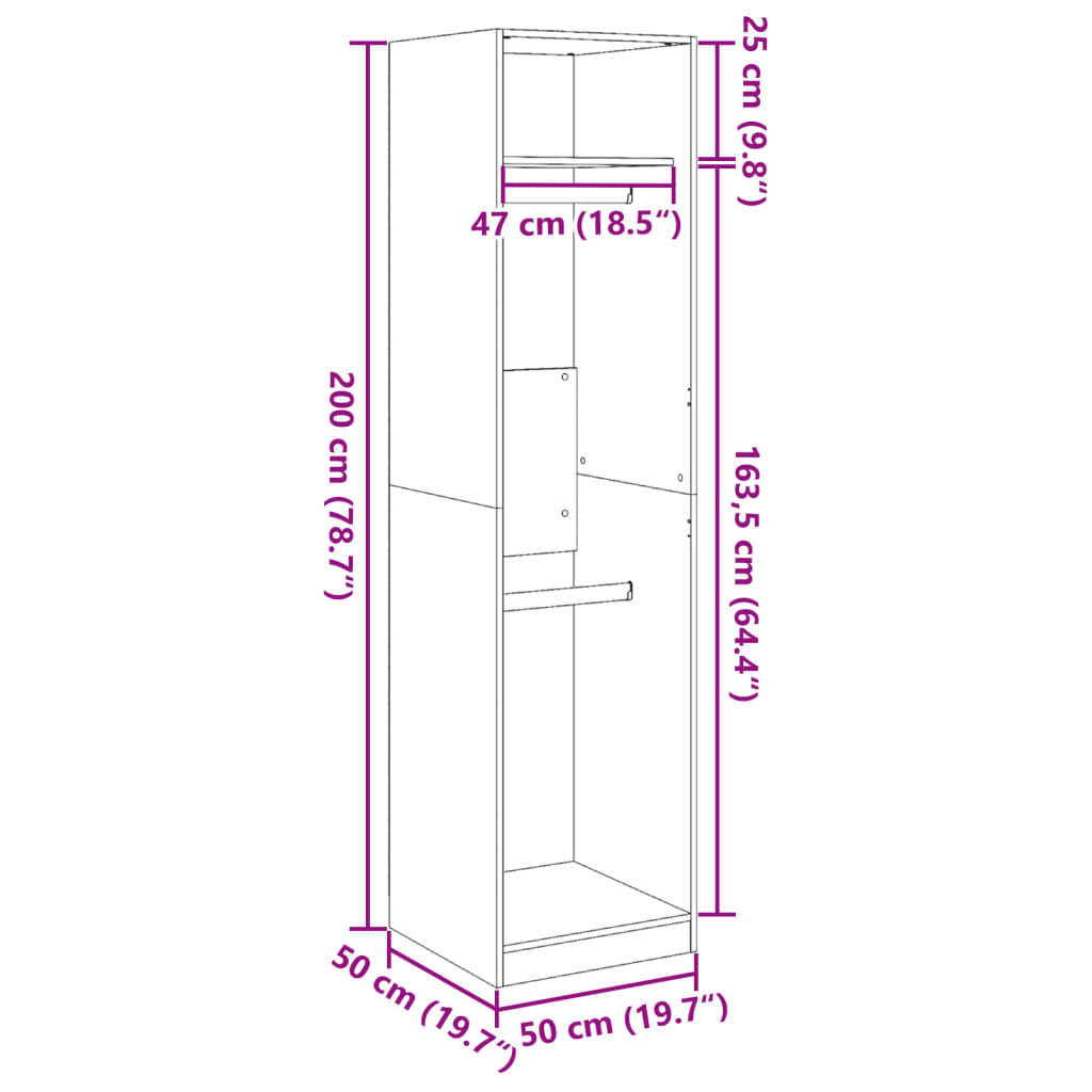 vidaXL Armario de madera contrachapada negro 50x50x200 cm