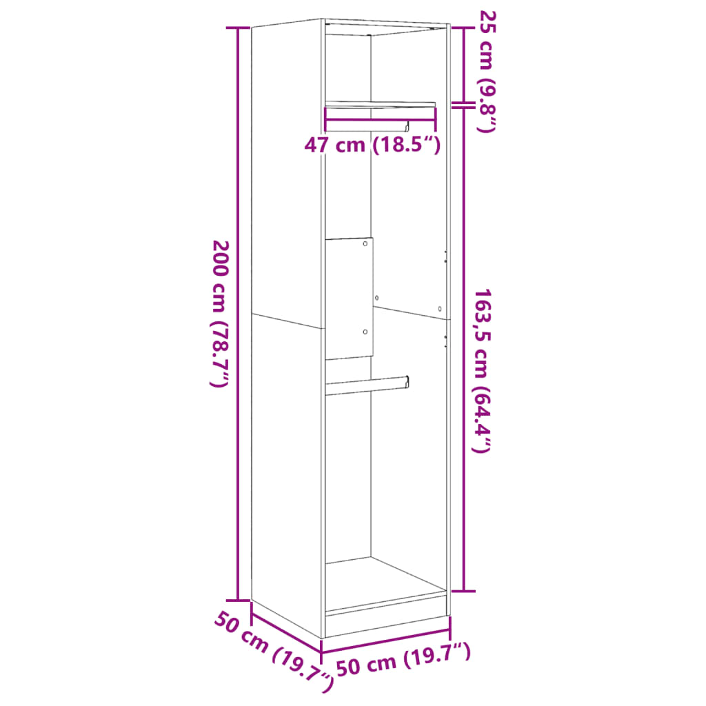 vidaXL Armario de madera contrachapada color roble 50x50x200 cm