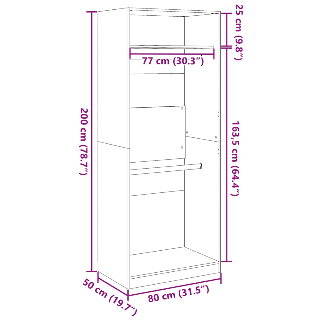 vidaXL Armario de madera de ingeniería negro 80x50x200 cm