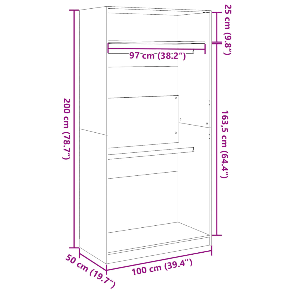 vidaXL Armario de madera contrachapada negro 100x50x200 cm