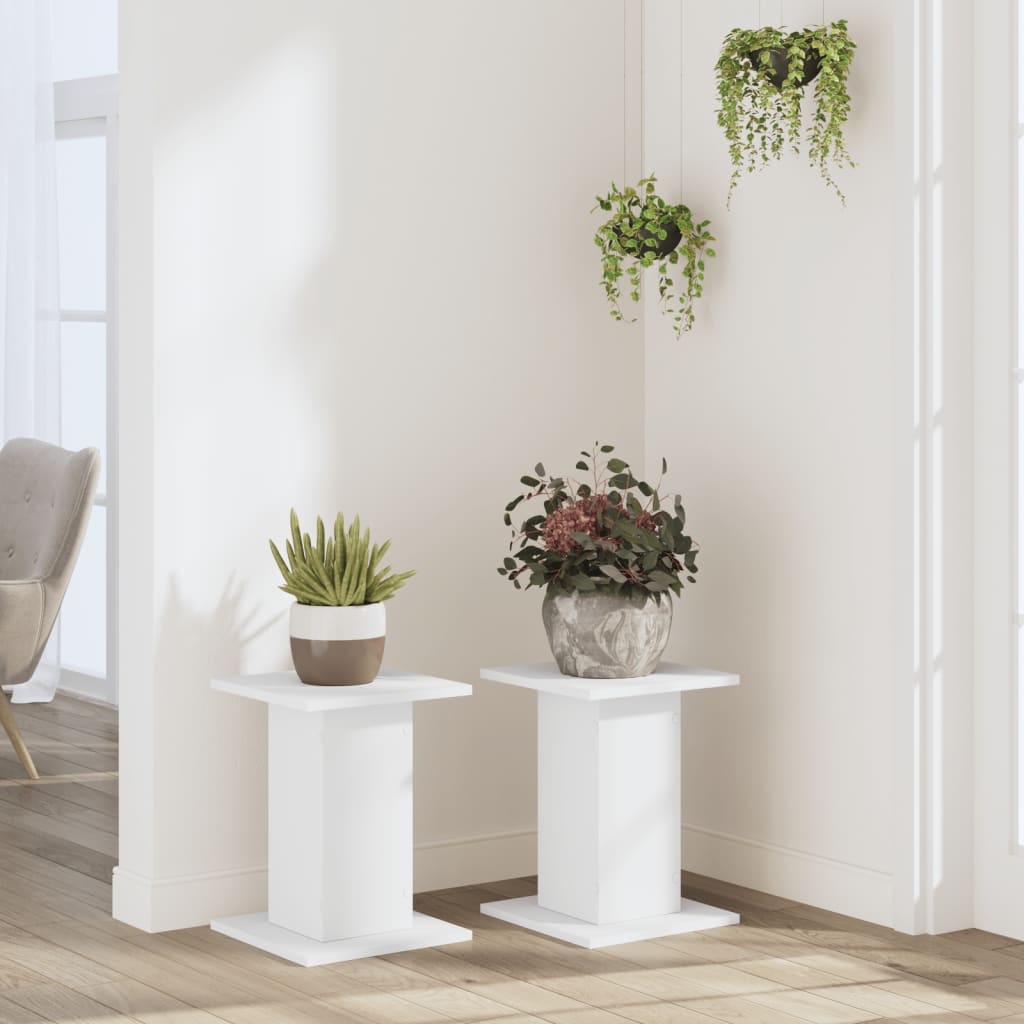 vidaXL Soportes de plantas 2 uds madera ingeniería blanco 30x30x40 cm