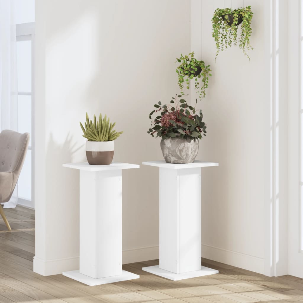 vidaXL Soportes de plantas 2 uds madera ingeniería blanco 30x30x60 cm