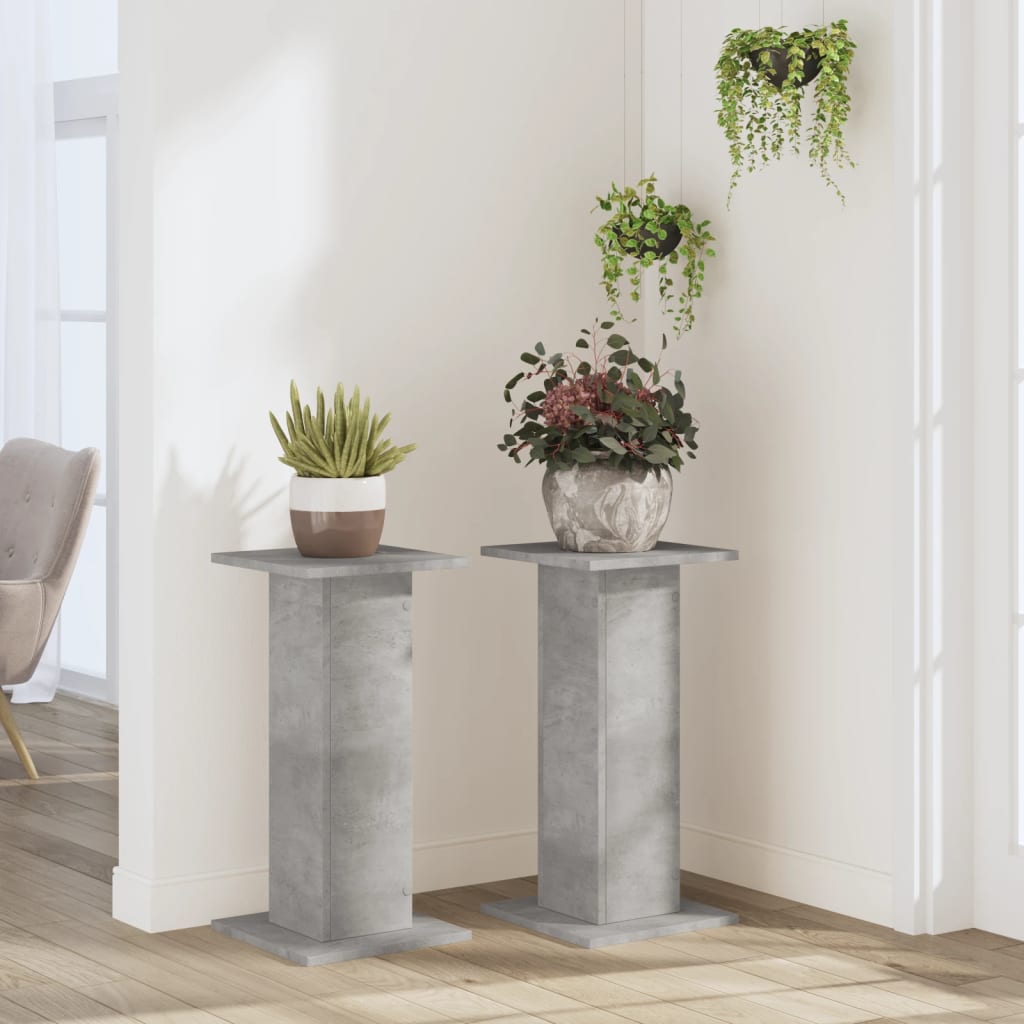 vidaXL Soportes de plantas 2 uds madera gris hormigón 30x30x60 cm