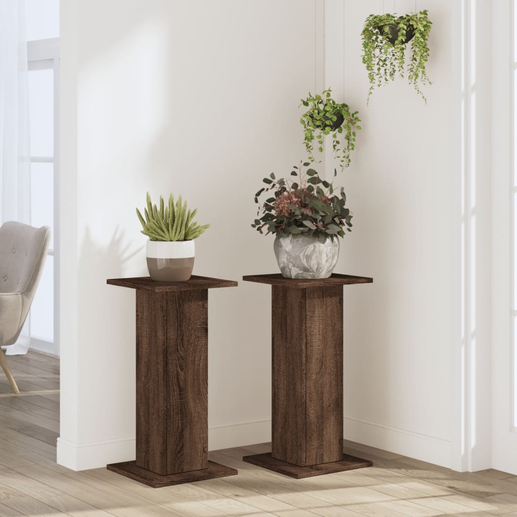 vidaXL Soportes de plantas 2 uds madera marrón roble 30x30x60 cm