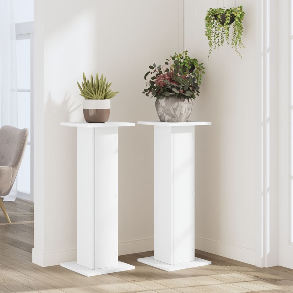 vidaXL Soportes de plantas 2 uds madera ingeniería blanco 30x30x80 cm