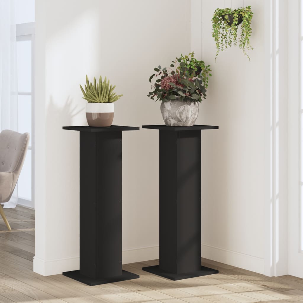 vidaXL Soportes de plantas 2 uds madera ingeniería negro 30x30x80 cm