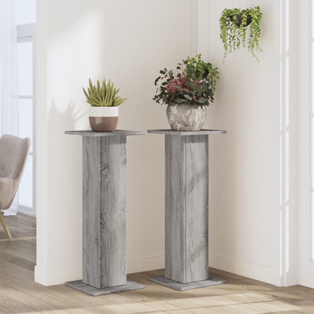 vidaXL Soportes de plantas 2 uds madera gris Sonoma 30x30x80 cm