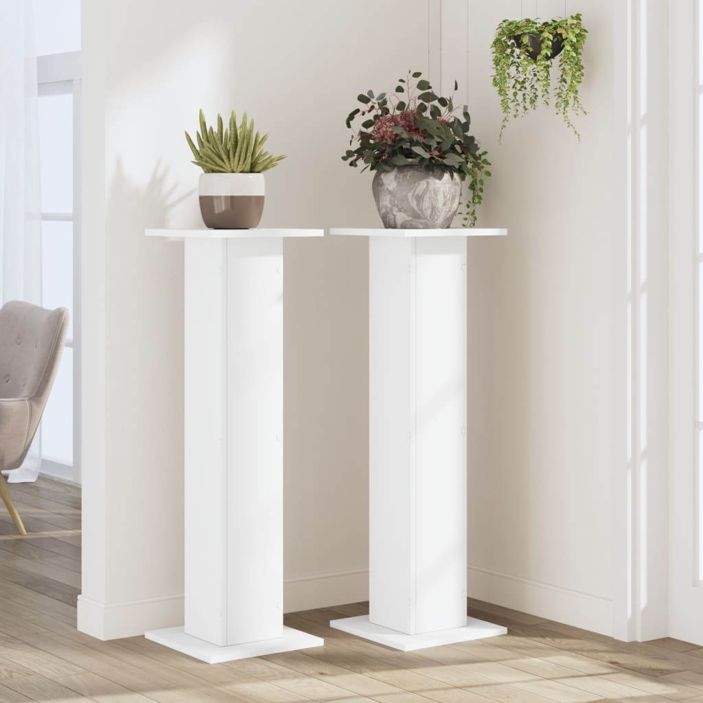 vidaXL Soportes de plantas 2 uds madera ingeniería blanco 30x30x95 cm