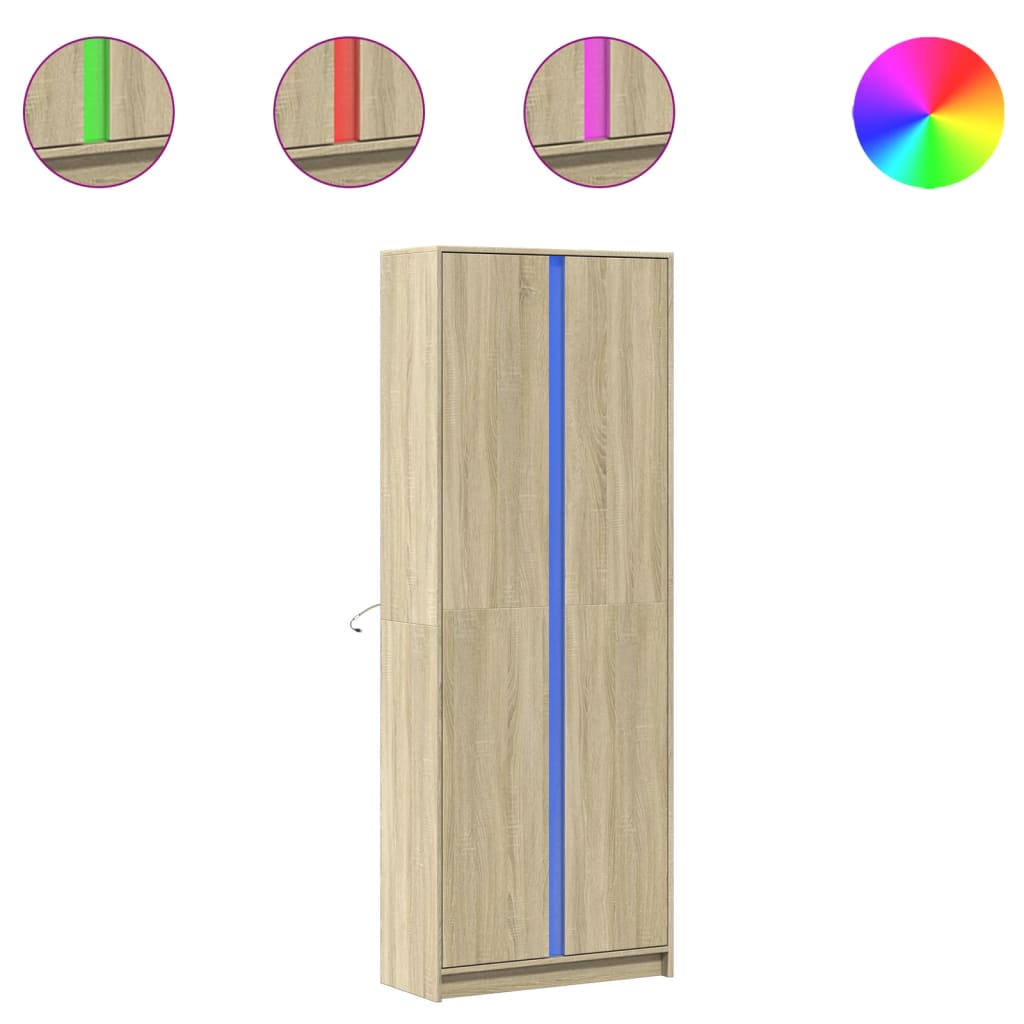 vidaXL Aparador con LED madera ingeniería roble Sonoma 74x32,5x200 cm