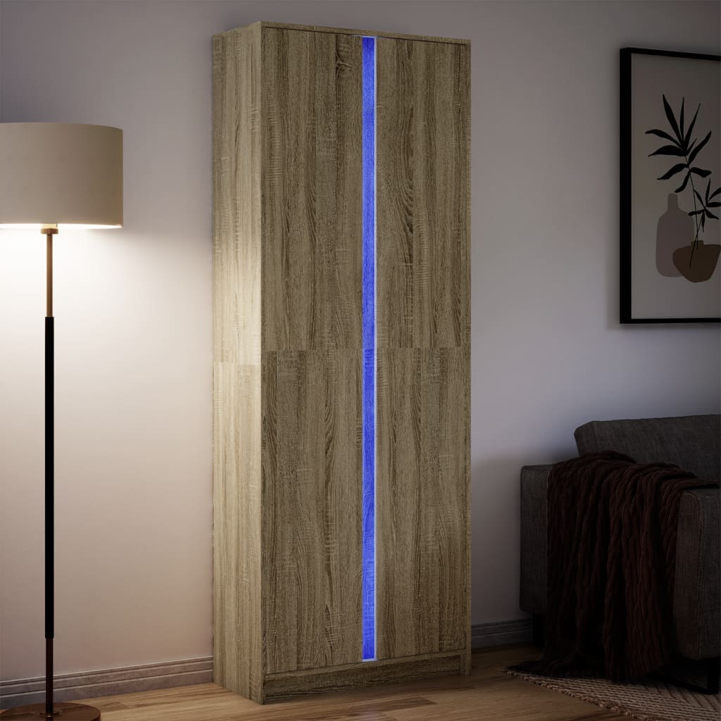 vidaXL Aparador con LED madera ingeniería roble Sonoma 74x32,5x200 cm