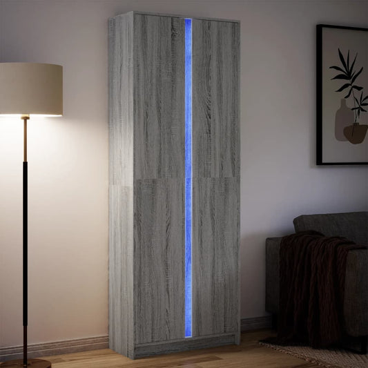 vidaXL Aparador con LED madera ingeniería gris Sonoma 74x32,5x200 cm