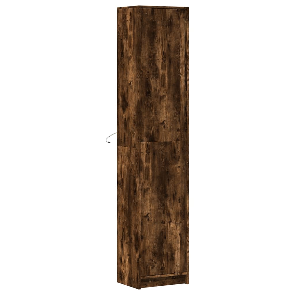 vidaXL Aparador LED madera ingeniería roble ahumado 41,5x32,5x200 cm