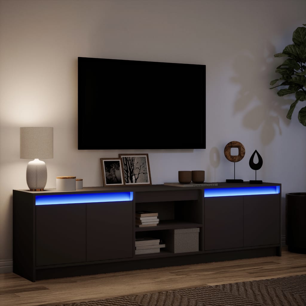 vidaXL Mueble de TV con LED madera de ingeniería negro 180x34x50 cm