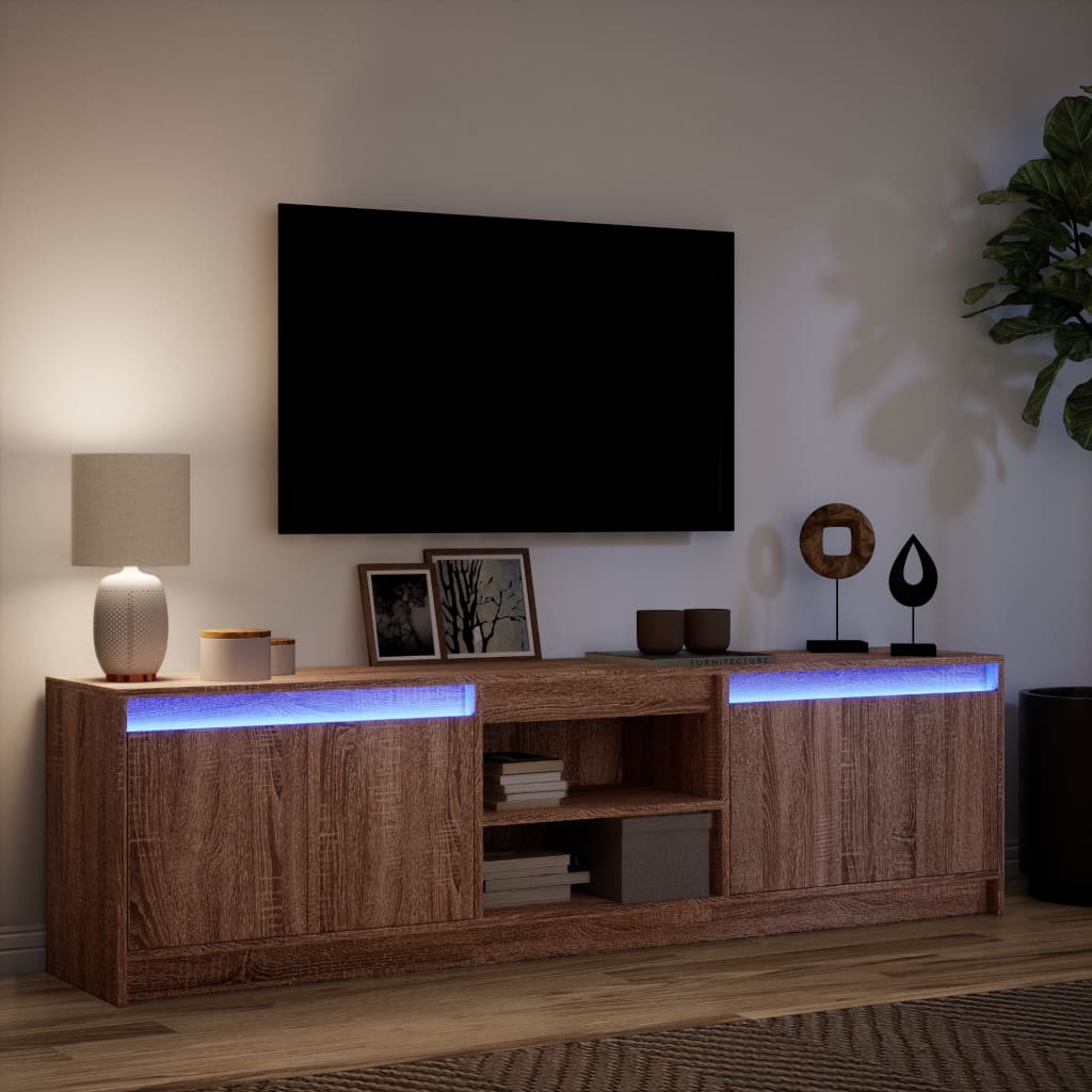 vidaXL Mueble de TV LED madera ingeniería marrón roble 180x34x50 cm