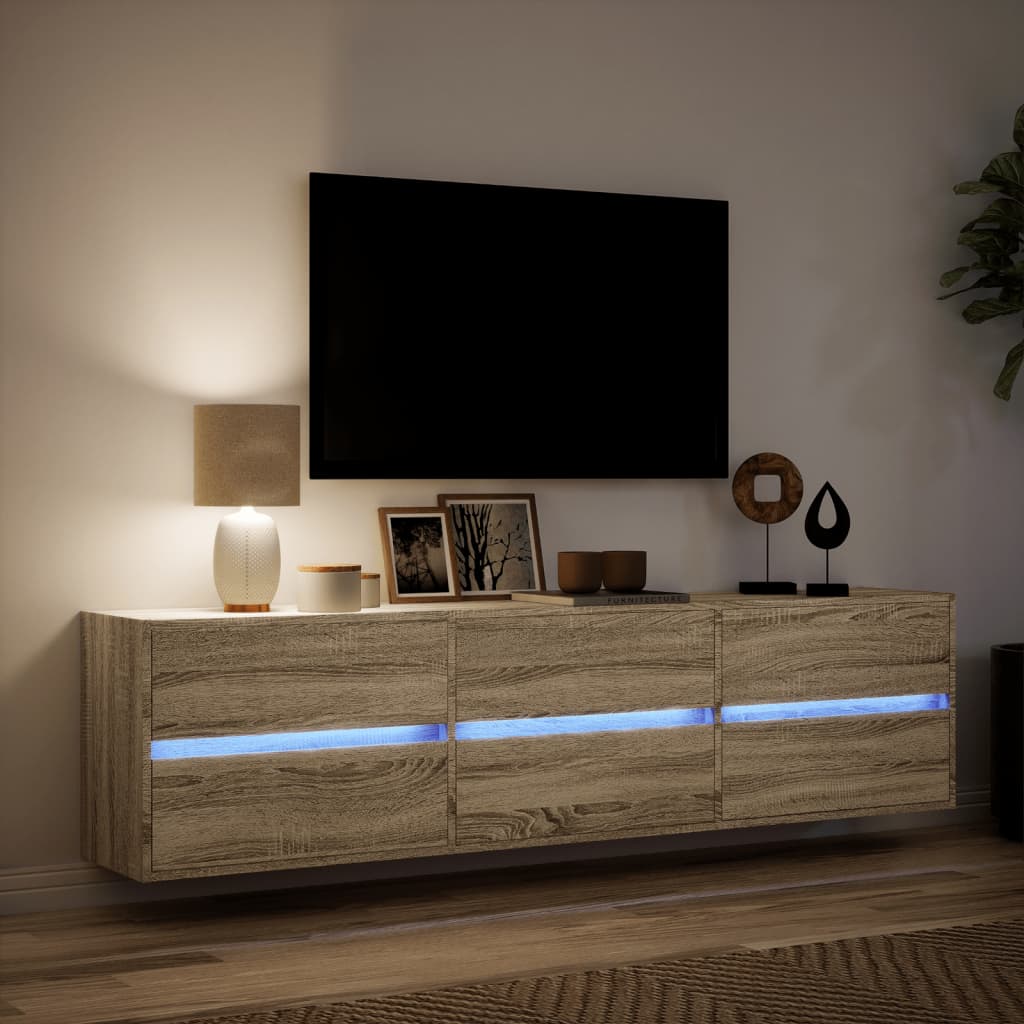 vidaXL Mueble de TV de pared con LED roble Sonoma 180x31x45 cm