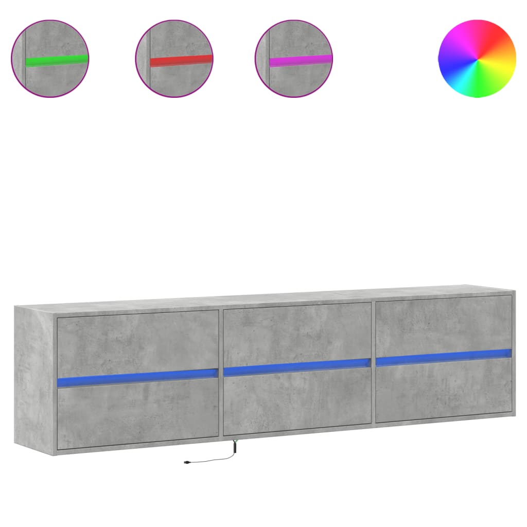 vidaXL Mueble de TV de pared con LED gris hormigón 180x31x45 cm