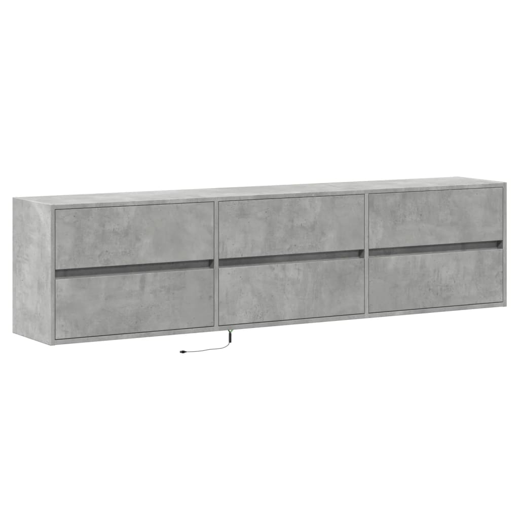 vidaXL Mueble de TV de pared con LED gris hormigón 180x31x45 cm