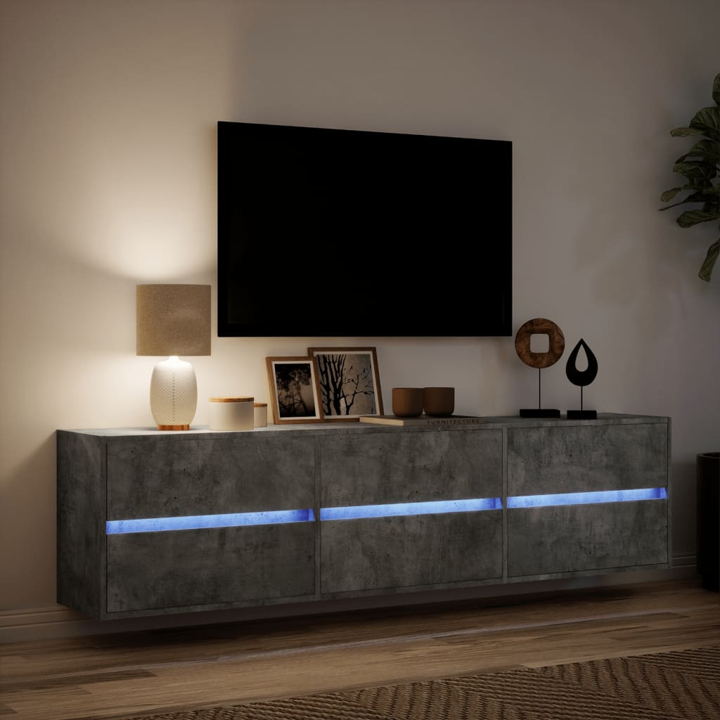 vidaXL Mueble de TV de pared con LED gris hormigón 180x31x45 cm