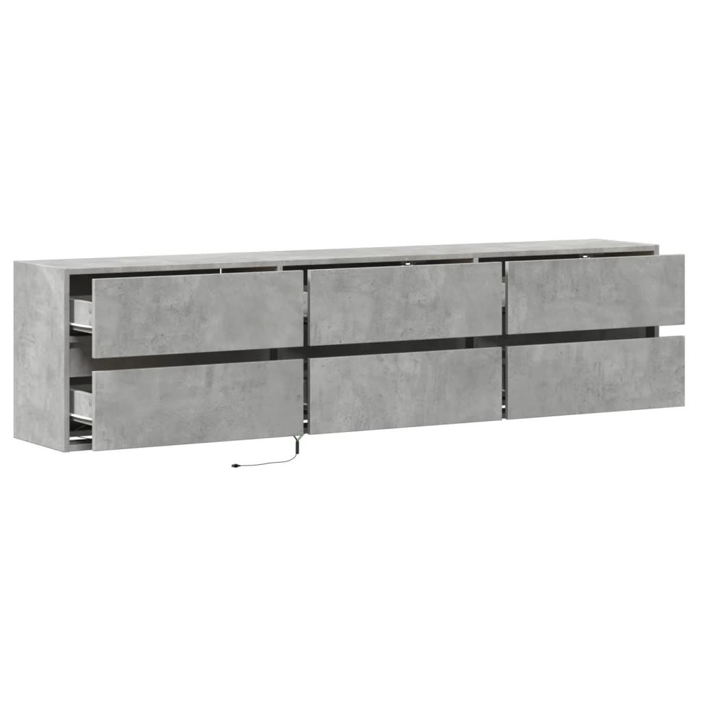 vidaXL Mueble de TV de pared con LED gris hormigón 180x31x45 cm