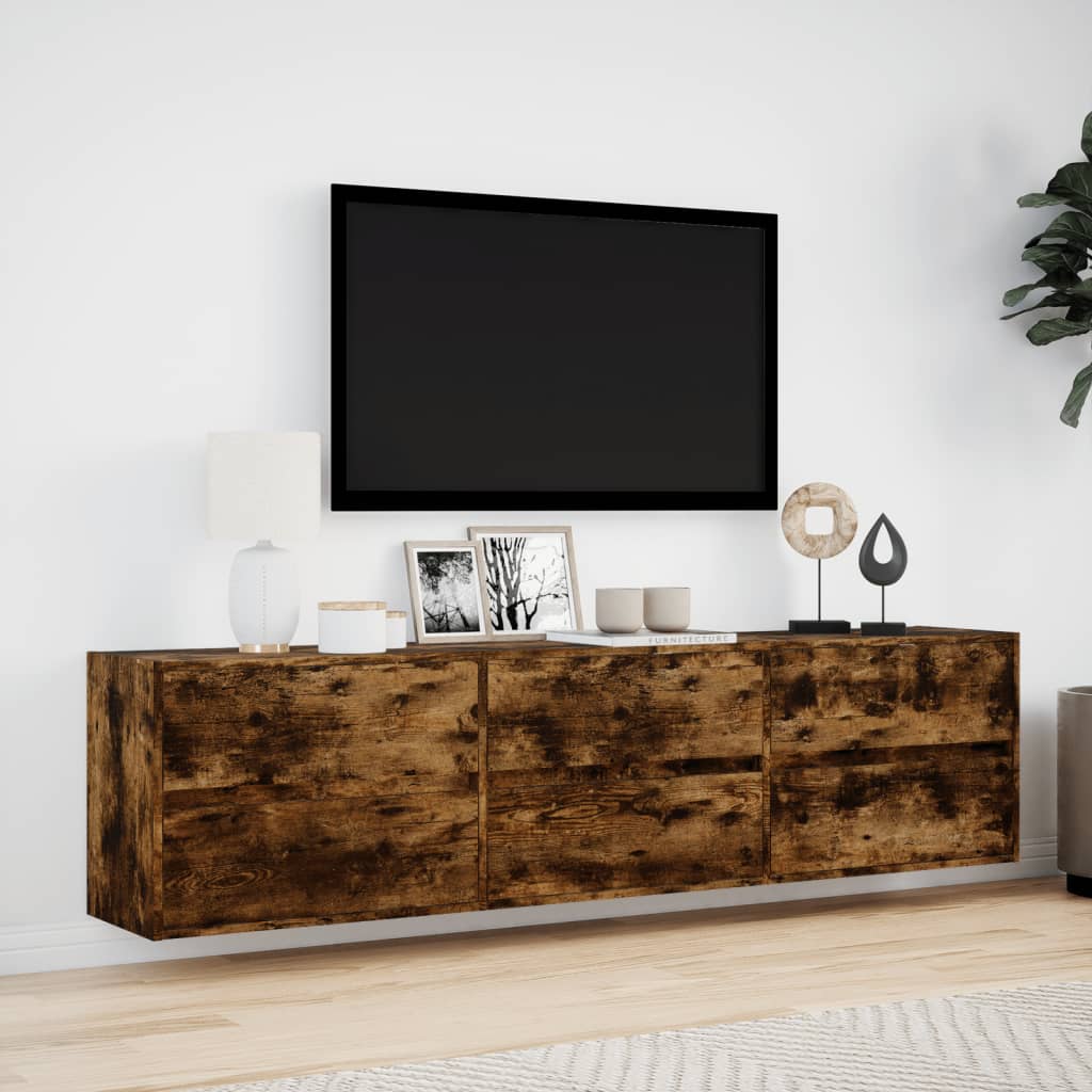 vidaXL Mueble de TV de pared con LED roble ahumado 180x31x45 cm