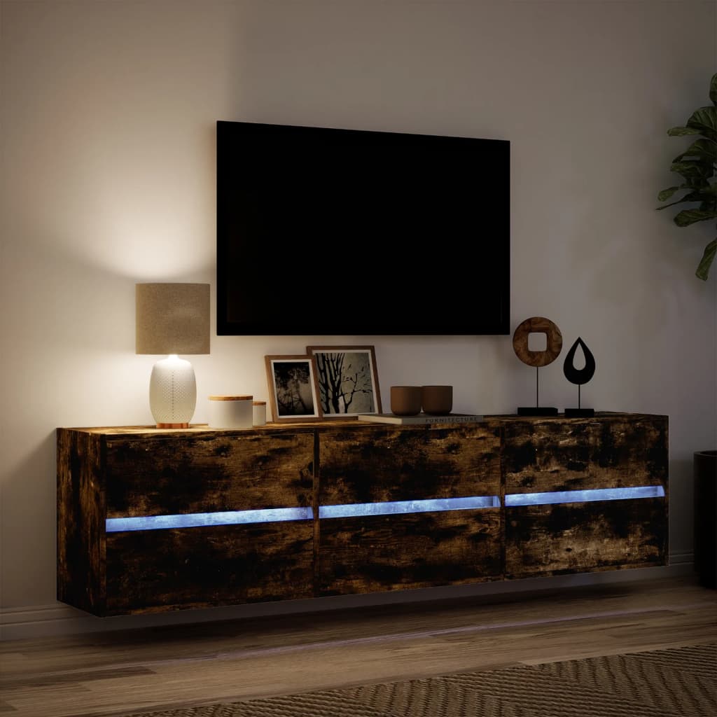 vidaXL Mueble de TV de pared con LED roble ahumado 180x31x45 cm