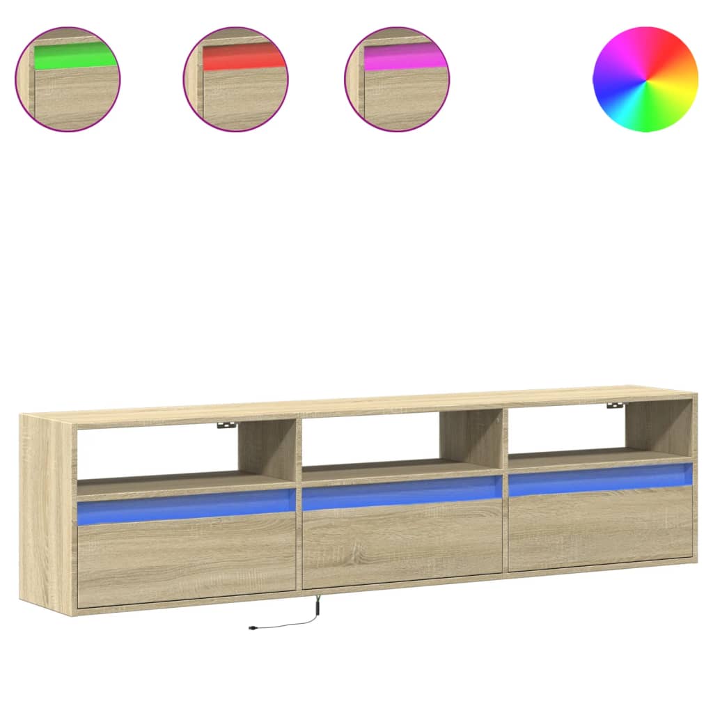 vidaXL Mueble de TV de pared con LED roble Sonoma 180x31x45 cm