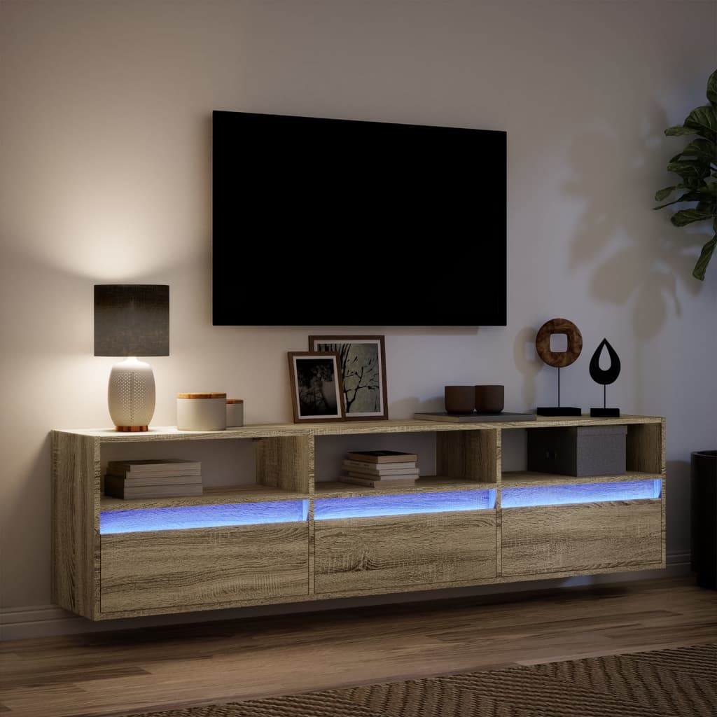 vidaXL Mueble de TV de pared con LED roble Sonoma 180x31x45 cm