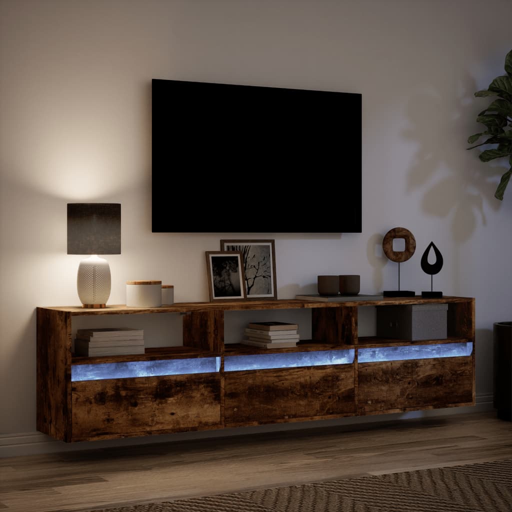 vidaXL Mueble de TV de pared con LED roble ahumado 180x31x45 cm