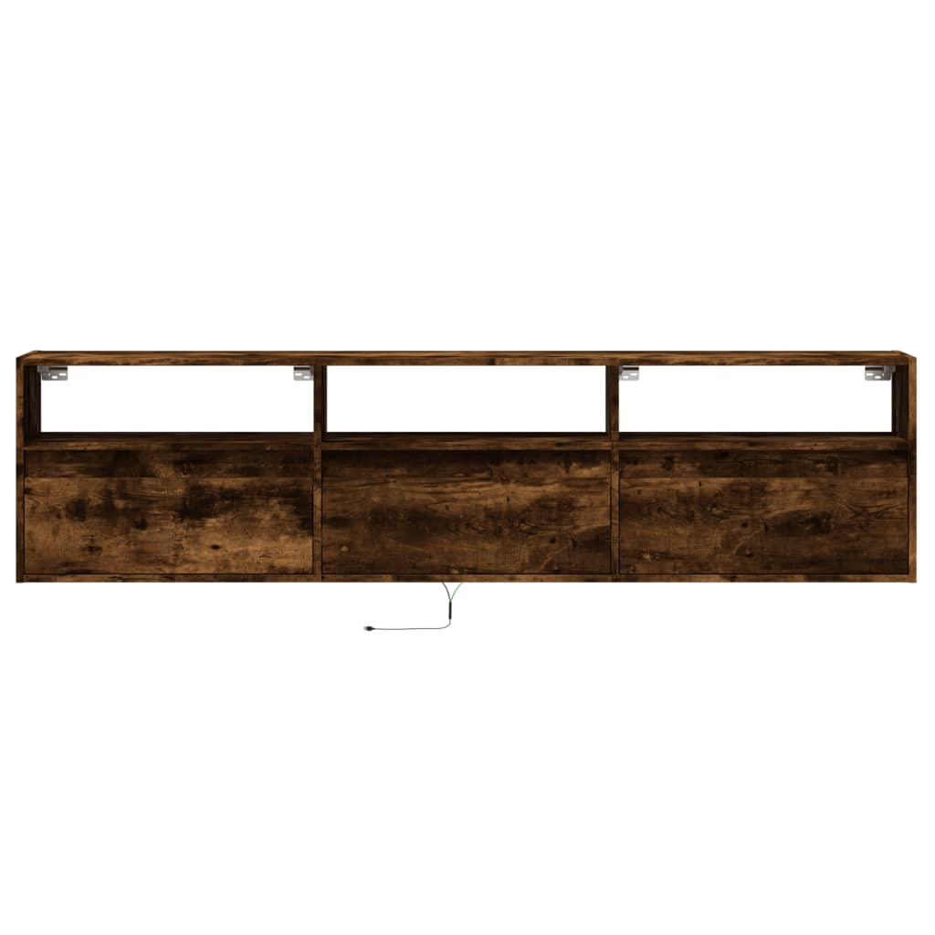 vidaXL Mueble de TV de pared con LED roble ahumado 180x31x45 cm