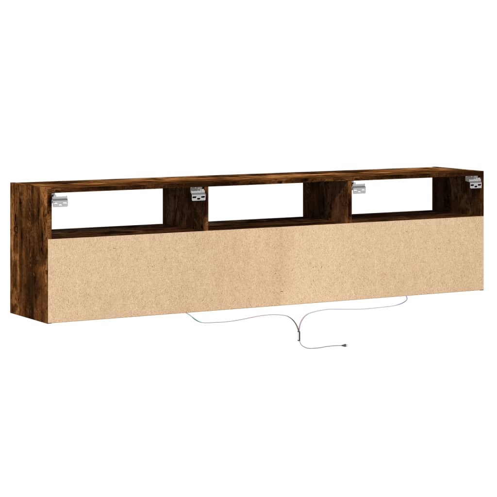 vidaXL Mueble de TV de pared con LED roble ahumado 180x31x45 cm