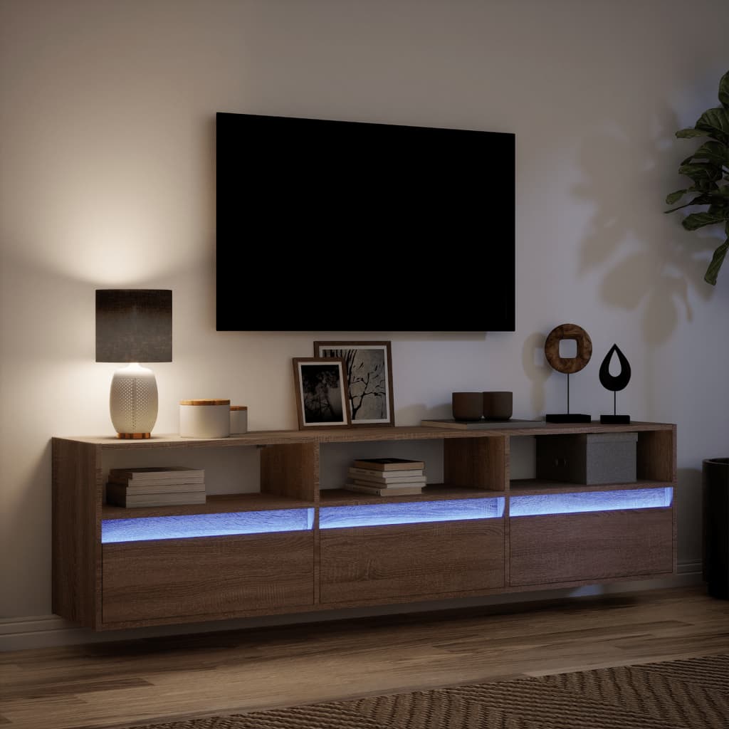 vidaXL Mueble de TV de pared con LED marrón roble 180x31x45 cm