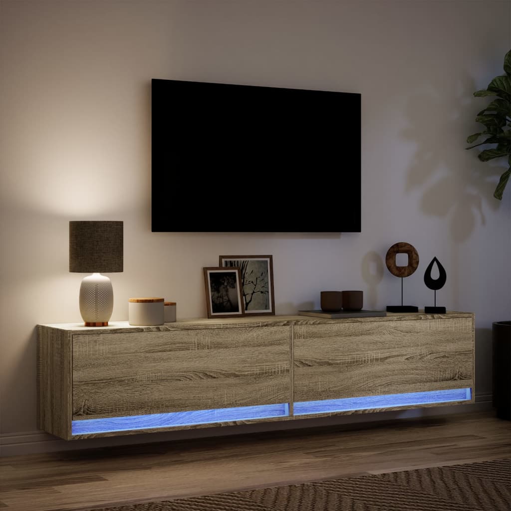 vidaXL Mueble de TV de pared con LED roble Sonoma 180x31x38 cm