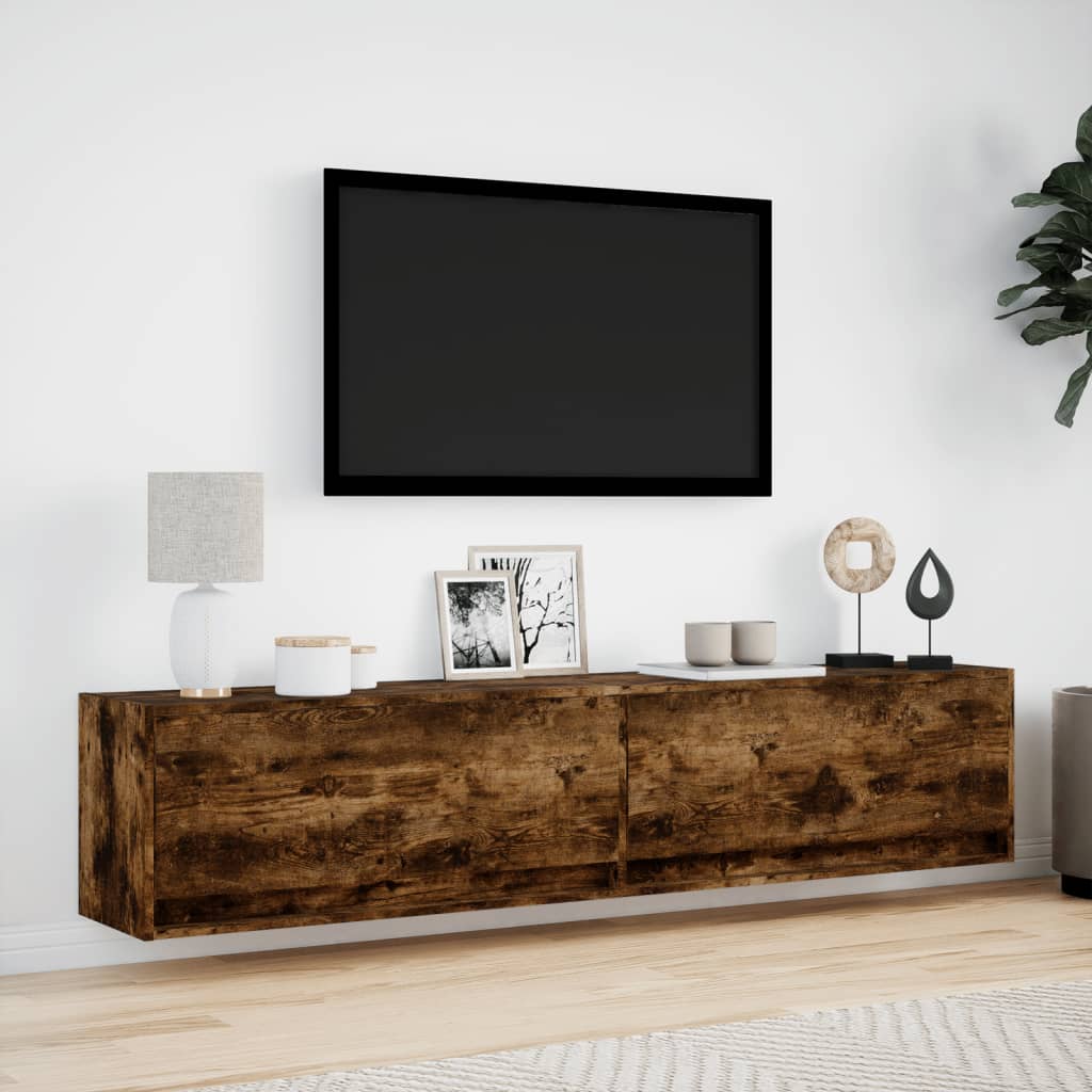 vidaXL Mueble de TV de pared con LED roble ahumado 180x31x38 cm