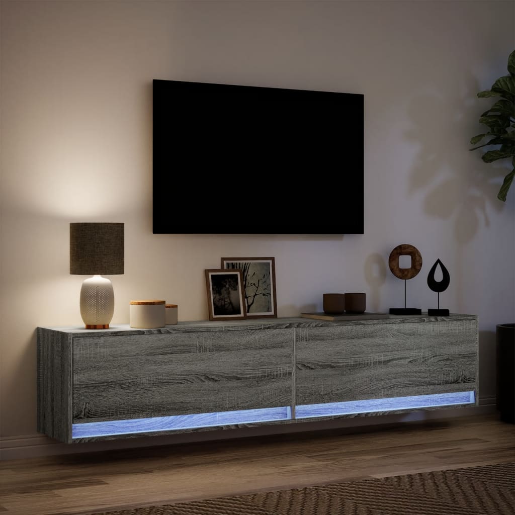 vidaXL Mueble de TV de pared con LED gris Sonoma 180x31x38 cm