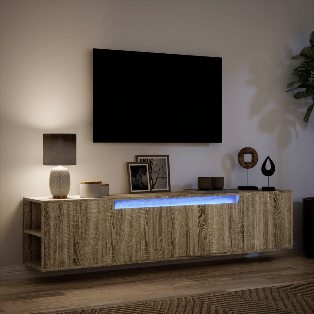 vidaXL Mueble de TV de pared con luz LED roble Sonoma 180x31x39,5 cm